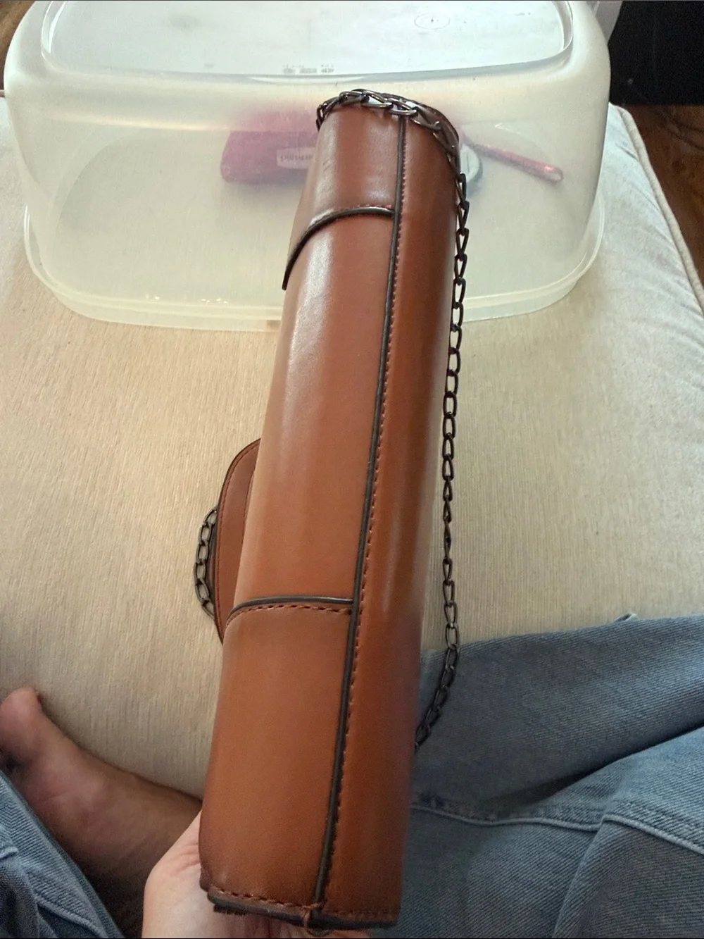 Structured Tan Leather Satchel with Top Handle